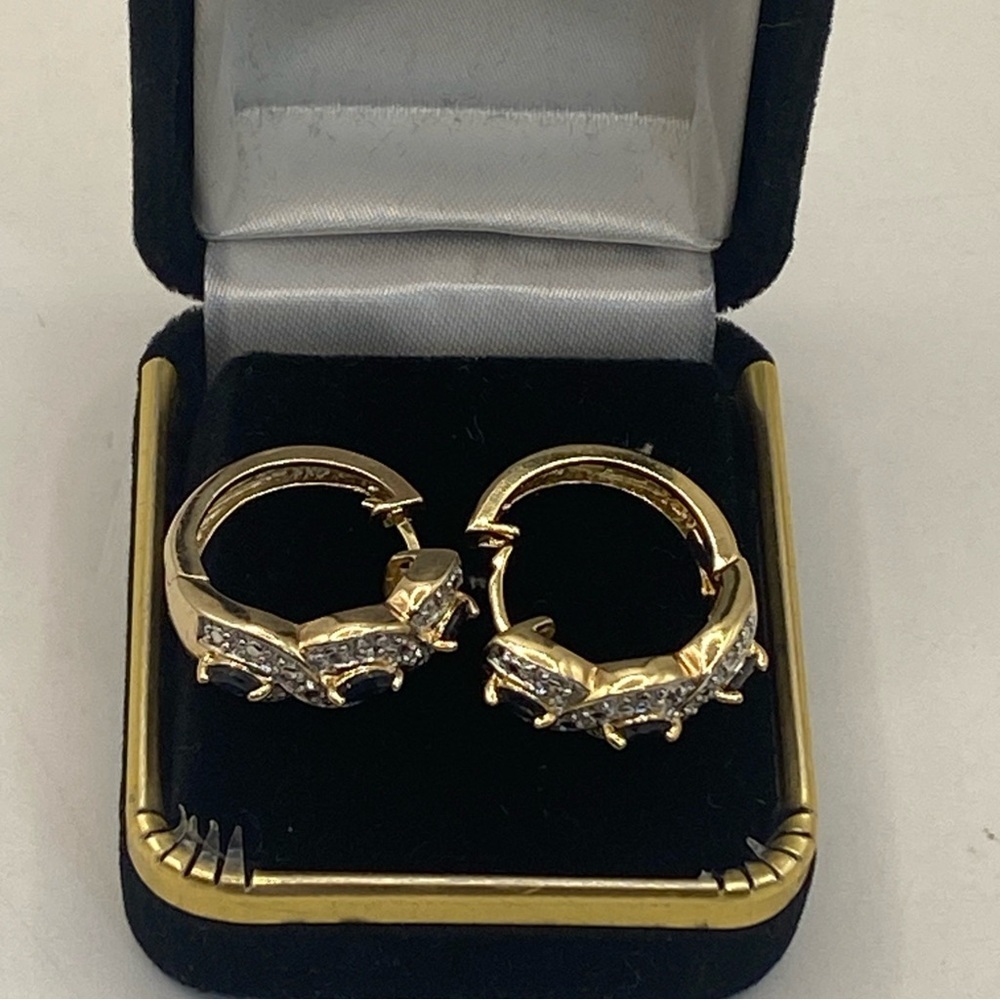 Vintage gold-plated vermeil earrings TS 925 China Marcasite Black sapphire - Picture 4 of 8